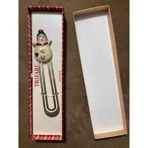 Vintage Trifari Snowman Enamel Bookmark Clip w Box Holiday Christmas Collectible